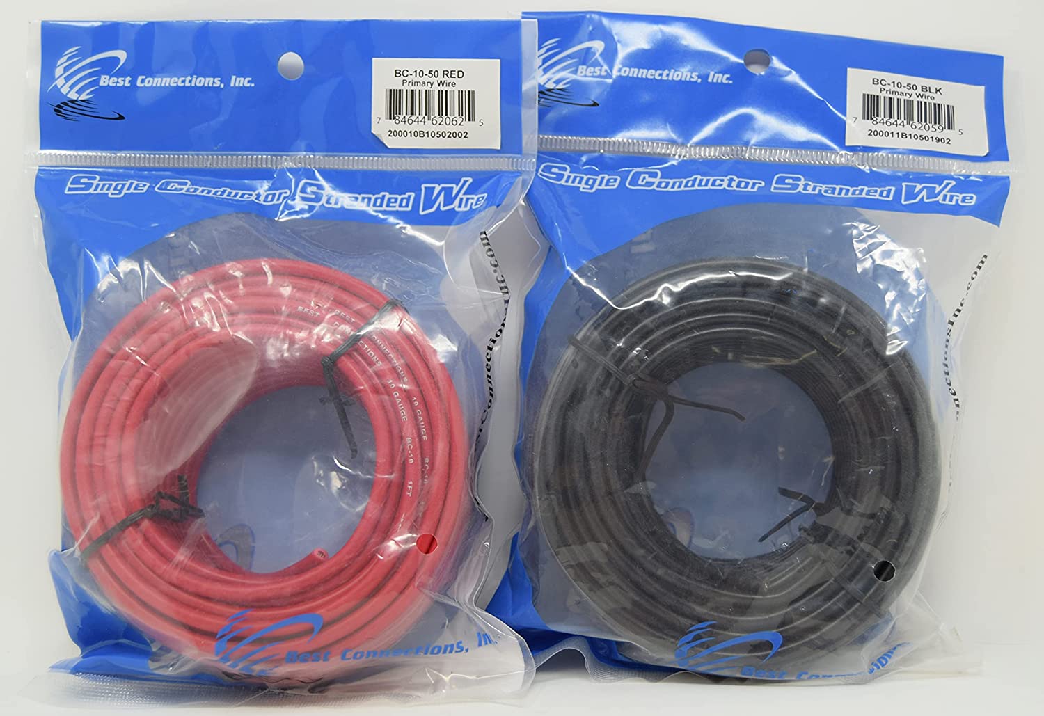 10 GAUGE WIRE RED & BLACK POWER GROUND 50 FT EACH PRIMARY STRANDED COPPER  CLAD