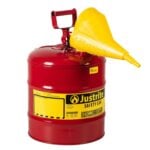 Justrite 7150110 Galvanized Steel Type I Red Safety Can w/ Funnel (5 Gal)